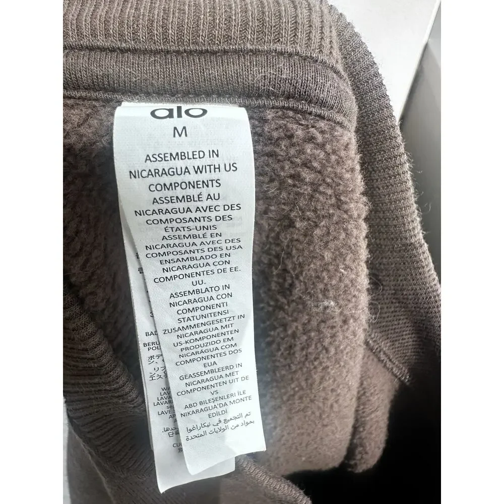 Alo Brown Pullover Sweatshirt Cotton Fleece Logo Crew Neck Long Sleeve M - Picture 6 of 10